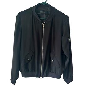 ZARA BASIC COLLECTION Black Zip-Up Bomber Jacket Size M